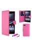 Sony Xperia M2 Pu Leather Book Style Wallet Case with free  Stylus-Pink